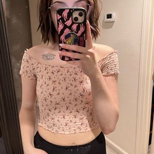 pink floral off the shoulder top
